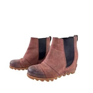 SOREL Lea Women's Wedge Booties 7.5 Brown Leather Ankle Chelsea Boot NL2704-628